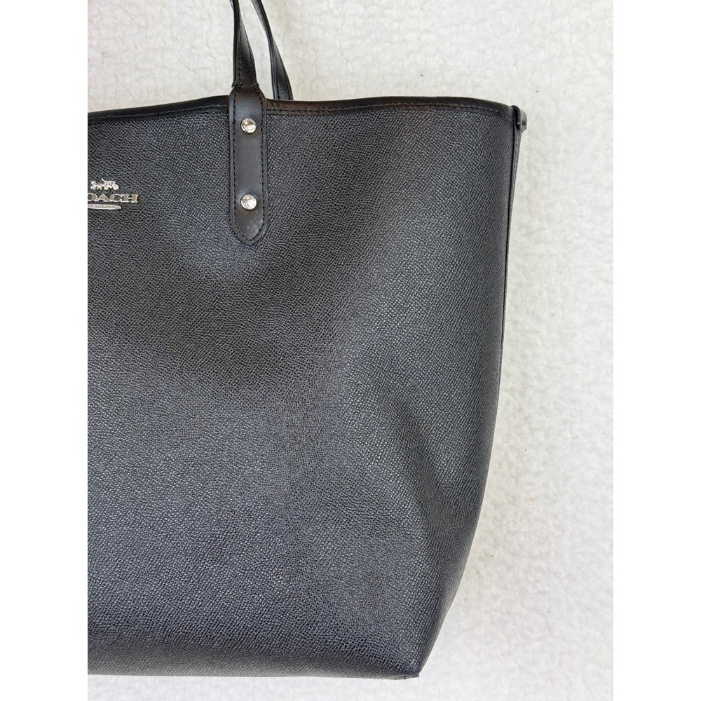 Coach City Tote Reversible Black Crossgrain Leather Gingham Plaid Handbag - Picture 4 of 11